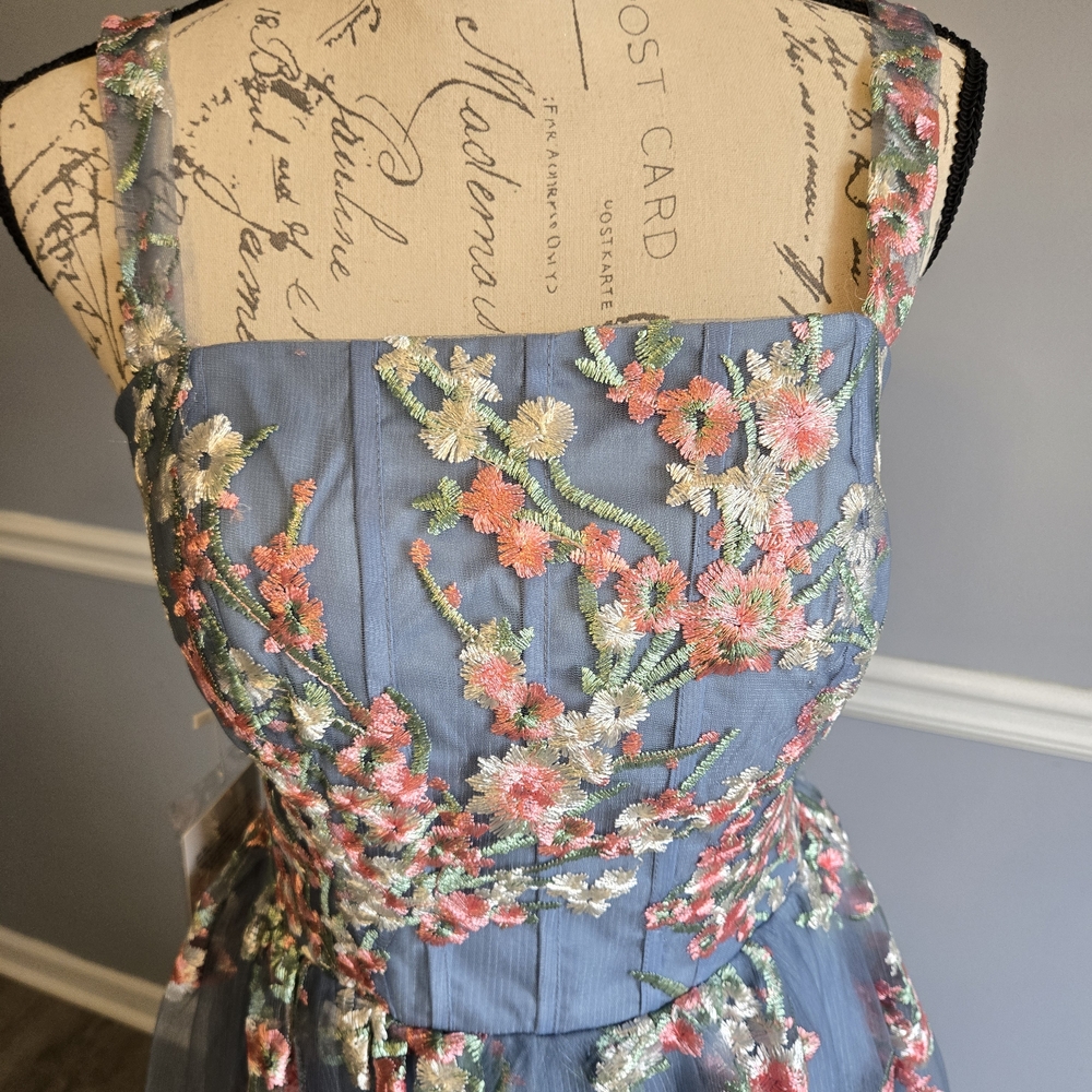 Floral Embroidered Blue Dress - Picture 4 of 11